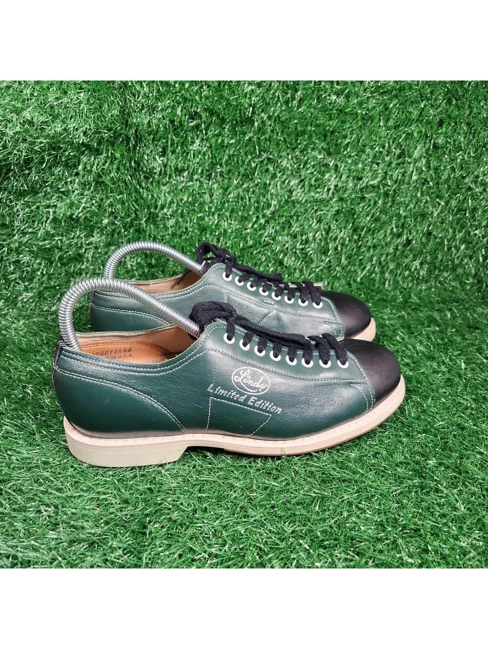 Vntg Linds Limited Edition Bowling Shoes Green Black Leather Men 7D Made in USA